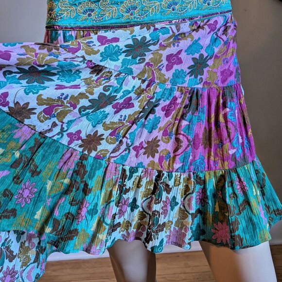 Vintage Y2K DKNY Jeans Mini Skirt Prairie Embroidered Sequin Boho Fairy Size 7 - Picture 7 of 12